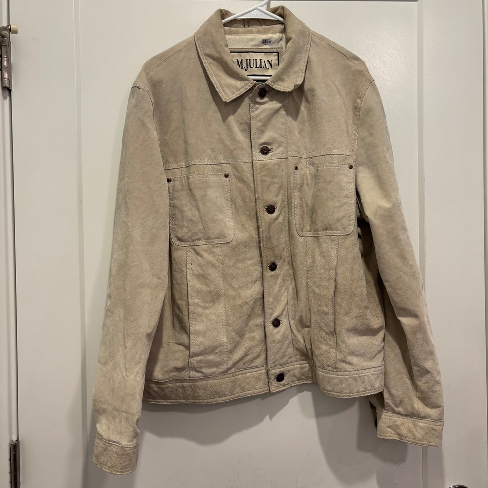 M. Julian Wilsons Leather Suede Trucker Jacket Tan Mens Large RN 69426